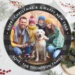 Custom Photo Merry Christmas Grey Buffalo Plaid  Classic Round Sticker<br><div class="desc">Add the finishing touch to your envelopes, mailings and stationary with these grey black buffalo plaid custom photo stickers. Personalised these round christmas stickers with your favourite photo, pet photo, family photo with and greetings. These red and black plaid stickers are perfect for envelope seals and gift wrapping. COPYRIGHT ©...</div>