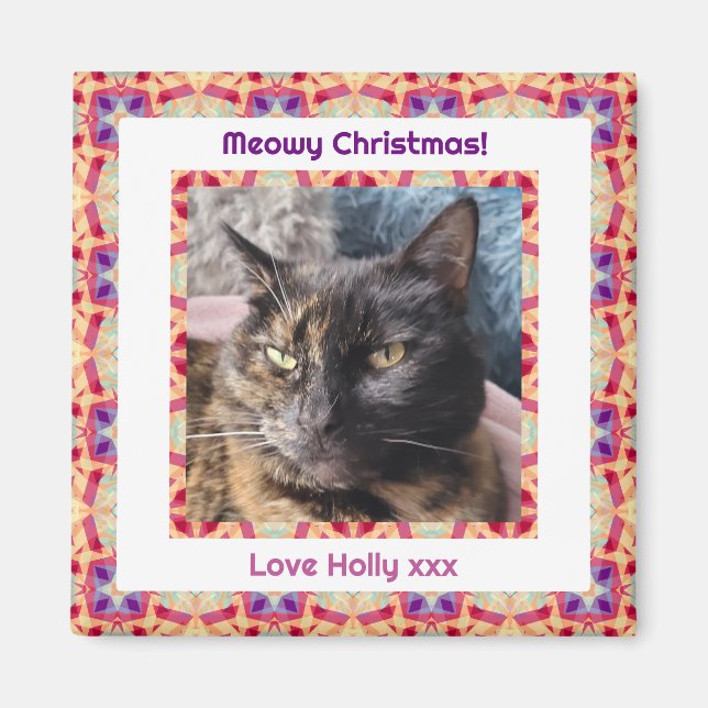 Custom Photo Merry Christmas Jolly Pet Cat Kitten Magnet (Front)