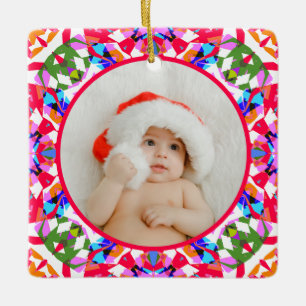 Custom Photo Merry Christmas Modern Colorful Ceramic Ornament