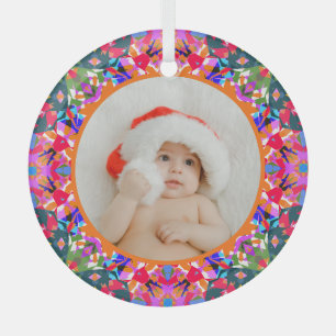 Custom Photo Merry Christmas Modern Colorful Glass Tree Decoration