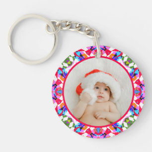 Custom Photo Merry Christmas Modern Colorful Key Ring