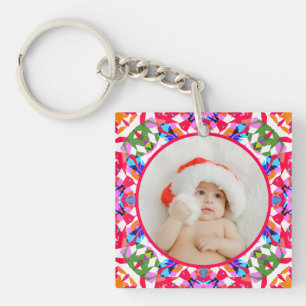 Custom Photo Merry Christmas Modern Colorful Key Ring