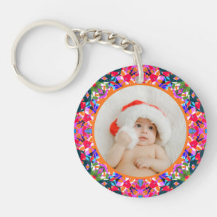 Custom Photo Merry Christmas Modern Colorful Key Ring