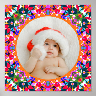 Custom Photo Merry Christmas Modern Colorful Poster