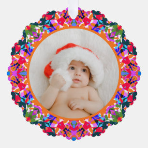 Custom Photo Merry Christmas Modern Colorful Tree Decoration Card