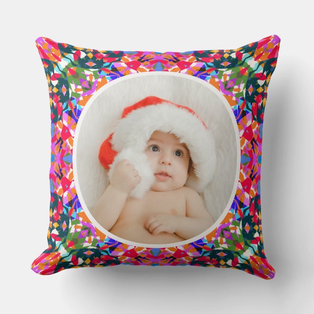 Custom Photo Merry Christmas Modern Colourful Cushion (Front)