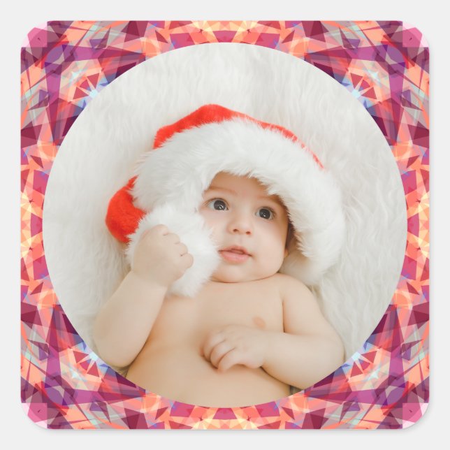 Custom Photo Merry Christmas Modern Colourful Square Sticker (Front)