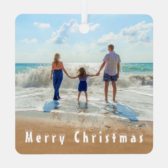 Custom Photo Merry Christmas Ornaments with Text (Back)