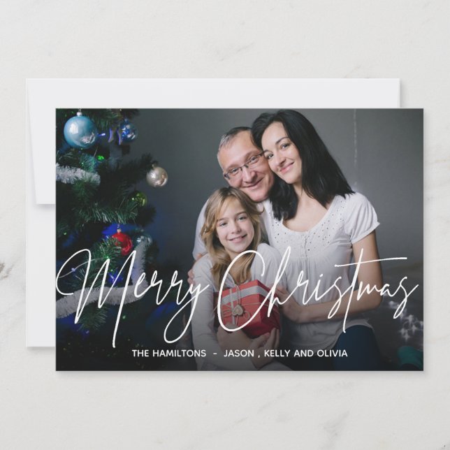 Custom Photo | Merry Christmas Tag Holiday Card (Front)