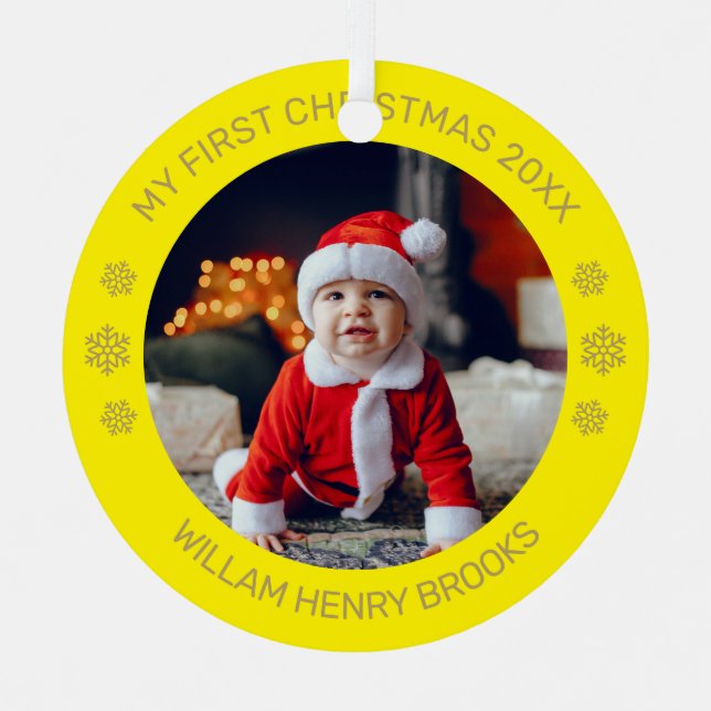 Custom Photo Metal Circle Christmas Ornament (Front)