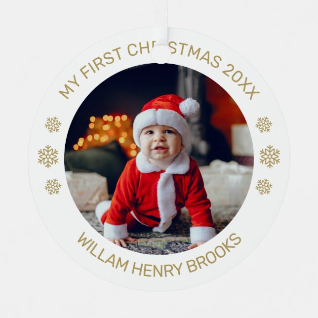 Custom Photo Metal Circle Christmas Ornament (Front)