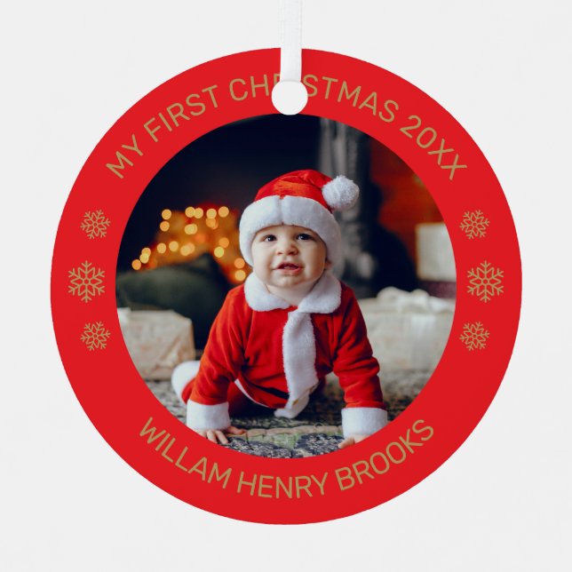 Custom Photo Metal Circle Christmas Ornament (Front)