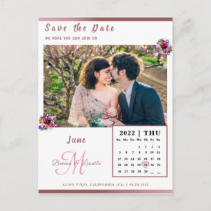 Custom Photo Metallic Coral Calendar Save the date Postcard