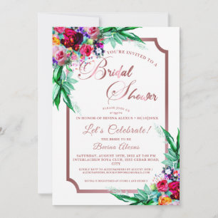 Custom Photo    Metallic Coral Pink Bridal Shower  Invitation
