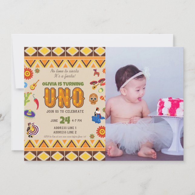 Custom photo Mexican theme girl first birthday  Invitation (Front)