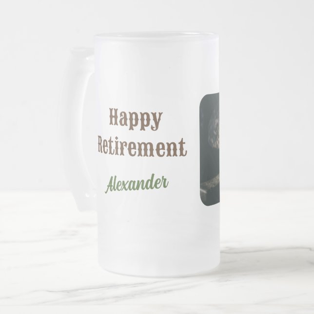 Custom Photo Military Retirement Gifts Frosted Glass Beer Mug (Front Left)