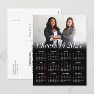 Custom Photo Minimal Black Calendar 2027 Business Holiday Postcard