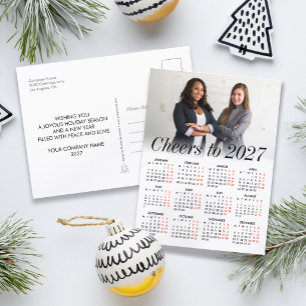 Custom Photo Minimal Calendar 2027 Cheers Business Holiday Postcard