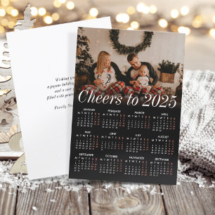 Custom Photo Minimal Simple Black Calendar 2025 Holiday Card