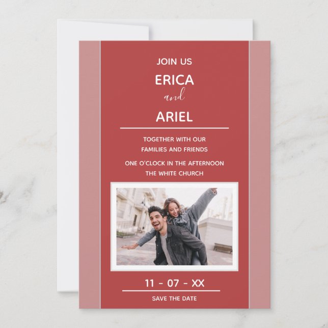 Custom Photo Minimalism Rose Burgundy Frame Invitation (Front)