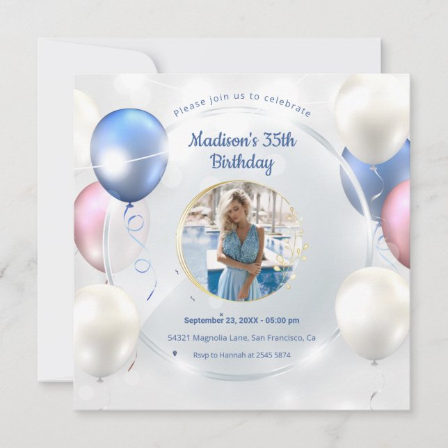 Custom Photo Minimalist Birthday Invitation (Front)