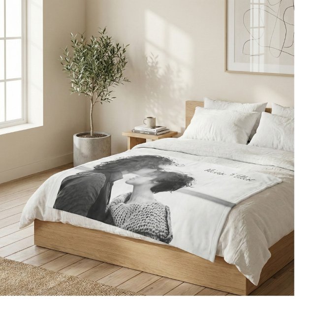 Custom Photo Minimalist Calligraphy Name Keepsake Fleece Blanket (Creator Uploaded)