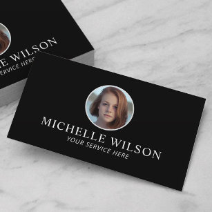 Custom Photo Minimalist Plain Black Elegant Business Card