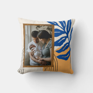 Custom Photo Modern Abstract Botanical Blue Yellow Cushion