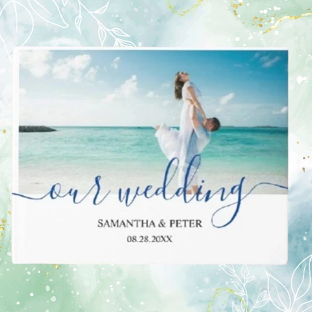 Custom Photo Modern Beach Wedding Guest Book (Cherish your beach wedding memories with our Custom Photo Modern Beach Wedding Guest Book. )