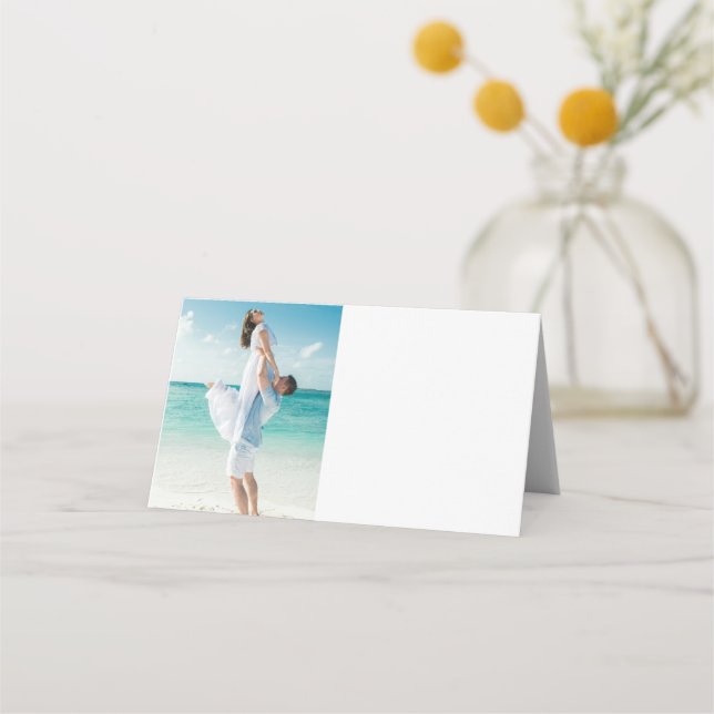 Custom Photo Modern Beach Wedding Place Card (Front)