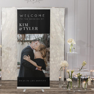 Custom photo modern black wedding welcome retractable banner