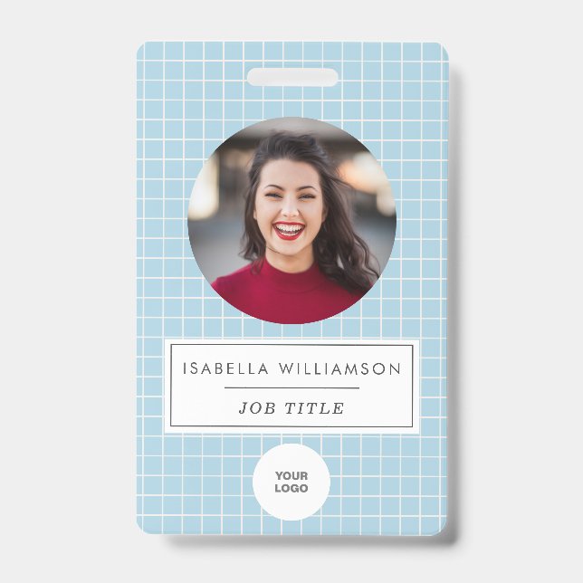 Custom Photo Modern Blue Professional Creative ID Badge (Front)