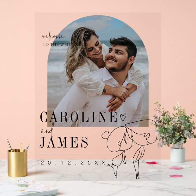 Custom Photo Modern Chic Minimalist Wedding Acrylic Sign (Wedding)