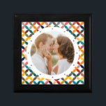 Custom Photo Modern Colourful Personalised Gift Box<br><div class="desc">Custom Photo Modern Colourful Personalised Gift Box features a colourful modern geometric pattern with your favourite photo in the centre. PHOTO TIP: centre your photo prior to uploading to Zazzle. Designed by Evco Studio www.zazzle.com/store/evcostudio</div>