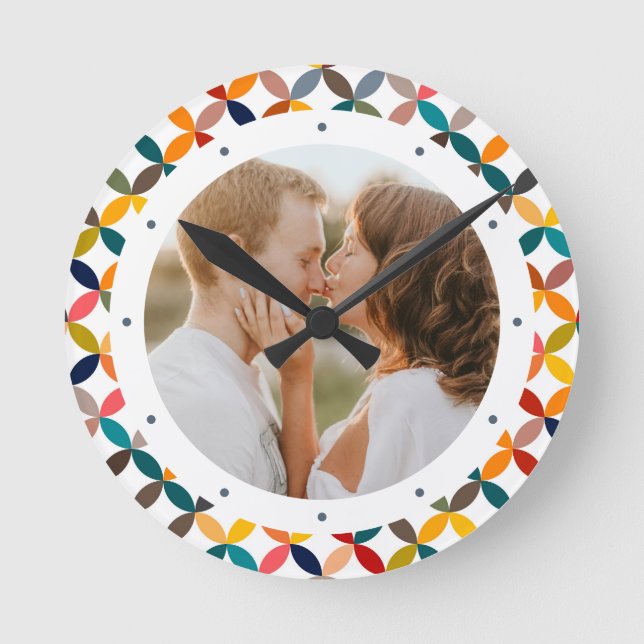 Custom Photo Modern Colourful Personalised Round Clock (Front)