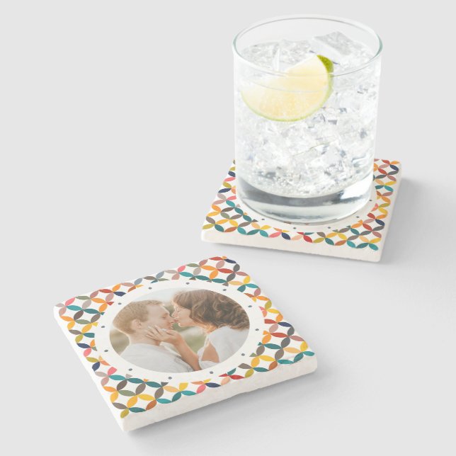 Custom Photo Modern Colourful Personalised Stone Coaster (Side)