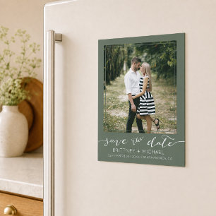 Custom Photo Modern Dark Sage Save the Date
