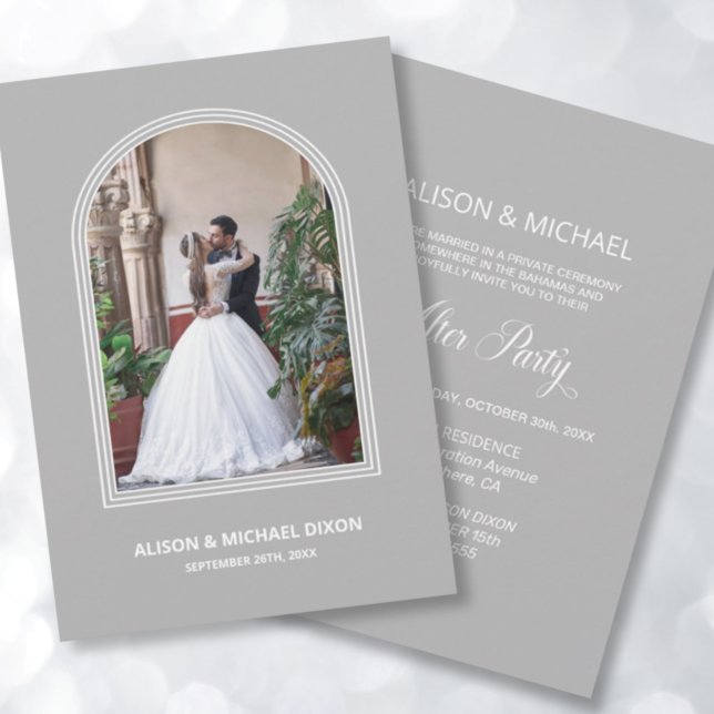 Custom Photo Modern Grey Arch Wedding Reception Invitation (Creator Uploaded)