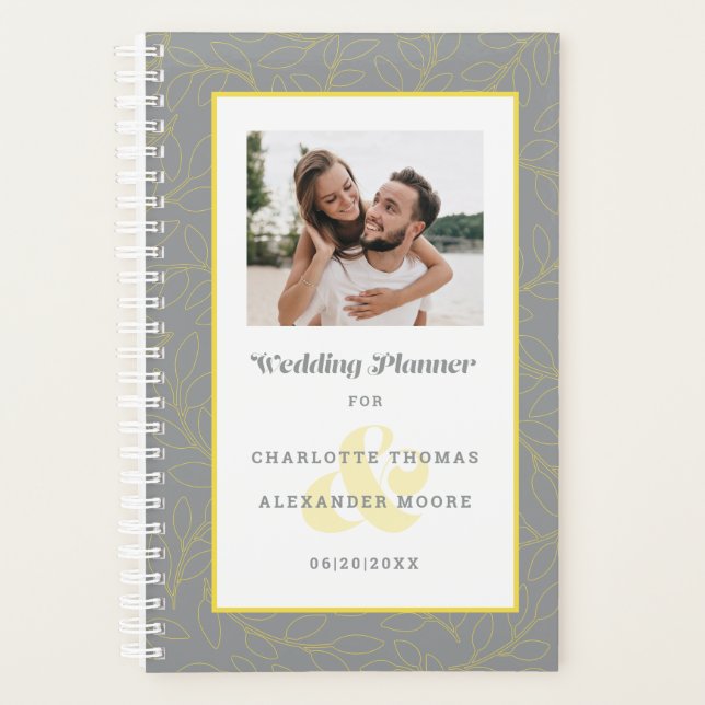 Custom Photo Modern Grey & Yellow Weddings Monthly Planner (Front)