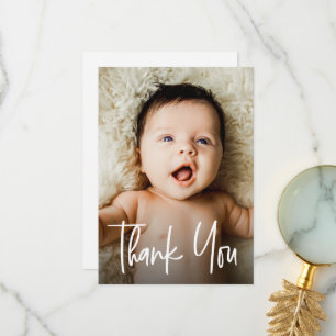 Custom photo Modern Handlettering script New Baby Thank You Card