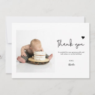 Custom Photo Modern heart First Birthday Thank You Card