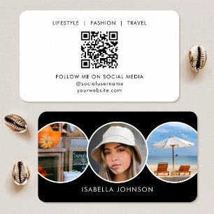 Custom Photo Modern Minimalist QR Code Black White Business Card