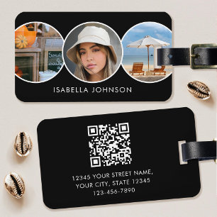 Custom Photo Modern Minimalist QR Code Black White Luggage Tag