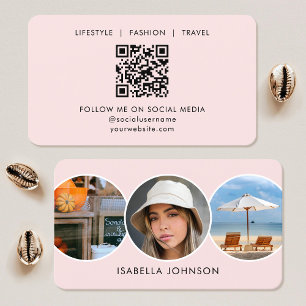 Custom Photo Modern Minimalist QR Code Blush Pink Business Card