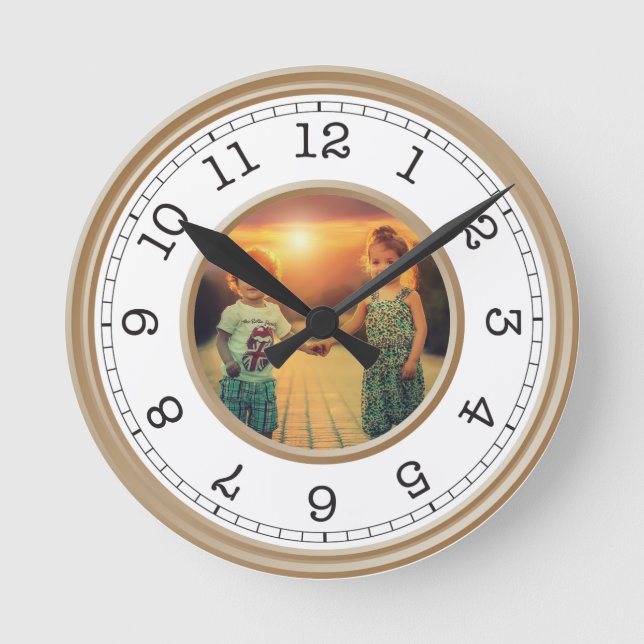 Custom Photo Modern Minimalist Round Clock (Front)