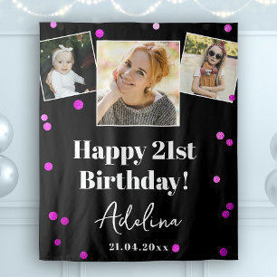 Custom Photo Modern Purple Birthday Party Backdrop Tapestry