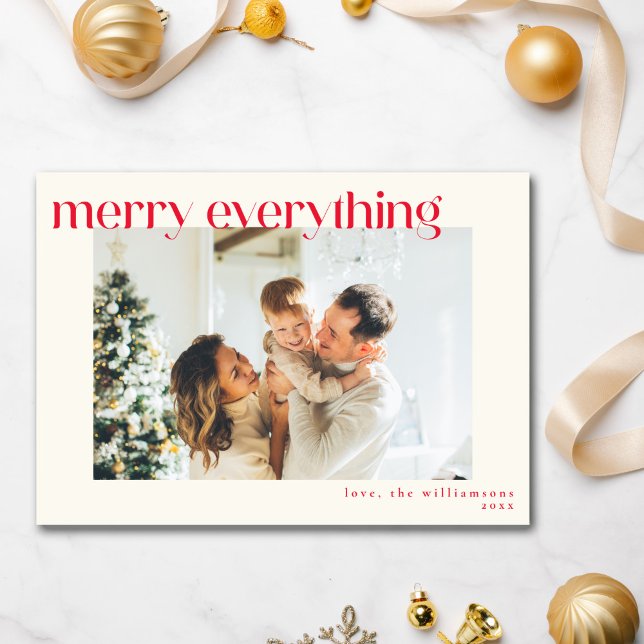 Custom Photo Modern Red Happy Everything Christmas Holiday Card (Creator Uploaded)