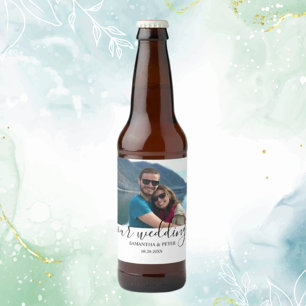 Custom Photo Modern Relaxed Wedding Beer Bottle Label
