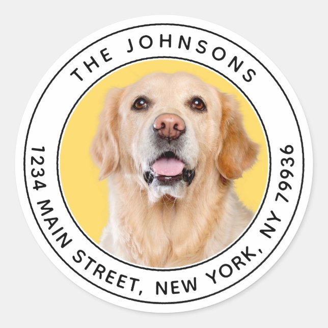 Custom Photo Modern Round Return Address Classic Round Sticker (Front)