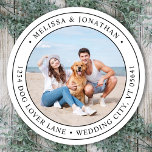Custom Photo Modern Simple Return Address Classic Round Sticker<br><div class="desc">Add the finishing touch to your wedding invitations with these custom photo, and personalised address labels. Customise with your favourite photo, names, and address. These simple address labels can be used for any and all occasions. COPYRIGHT © 2020 Judy Burrows, Black Dog Art - All Rights Reserved. Custom Photo Modern...</div>